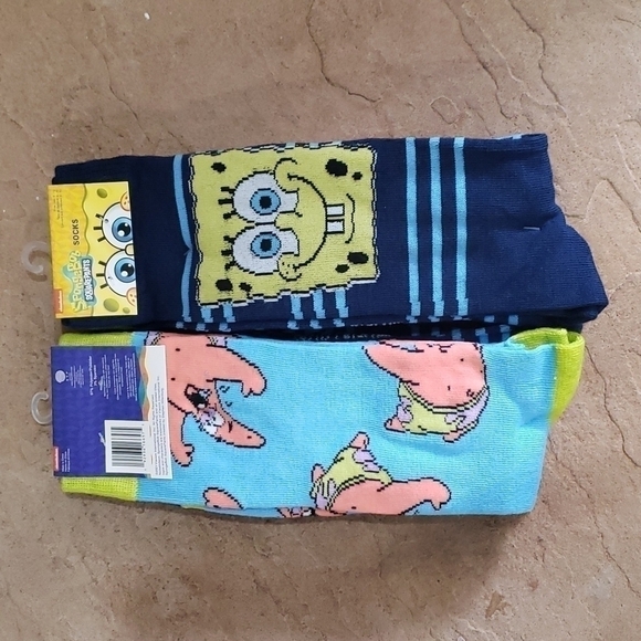 Spongebob Squarepants and Patrick Socks Nickelodeon Show 2 Pairs New - Picture 2 of 6